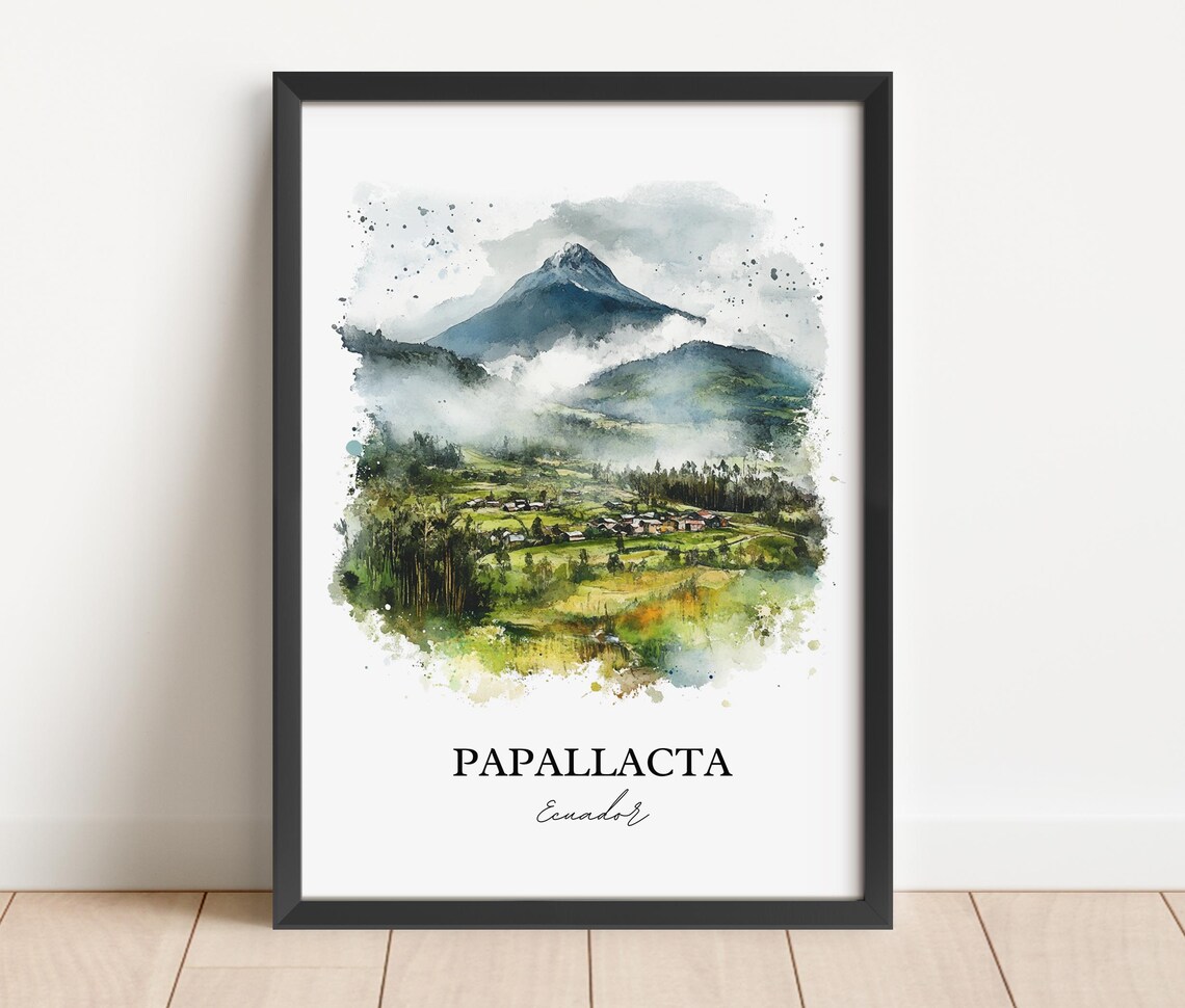 Papallacta Ecuador Green Valley Misty Peak Watercolor Poster - Image 4