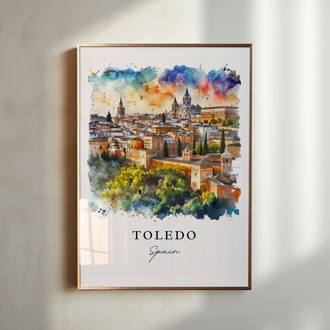 Toledo Spain Historic Cityscape Cathedral Watercolor Castle Poster
