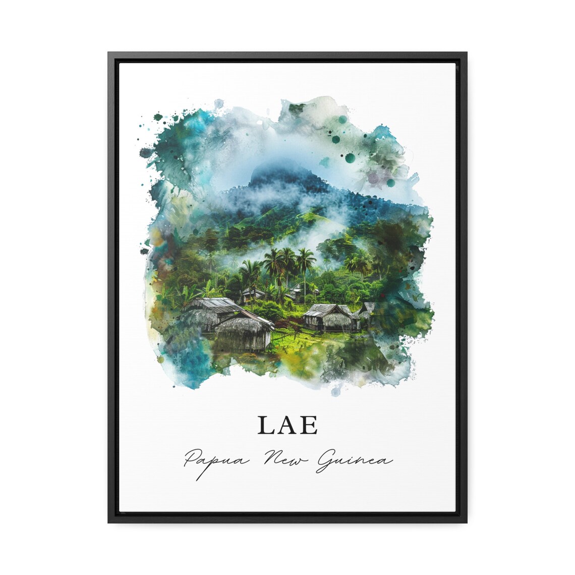 Lae Papua New Guinea Misty Jungle Village Watercolor Art Travel Poster - Image 3
