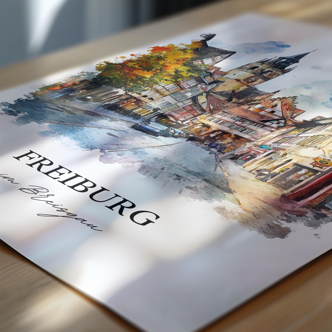 Freiburg im Breisgau Old Town Street Watercolor Travel Poster - Image 6