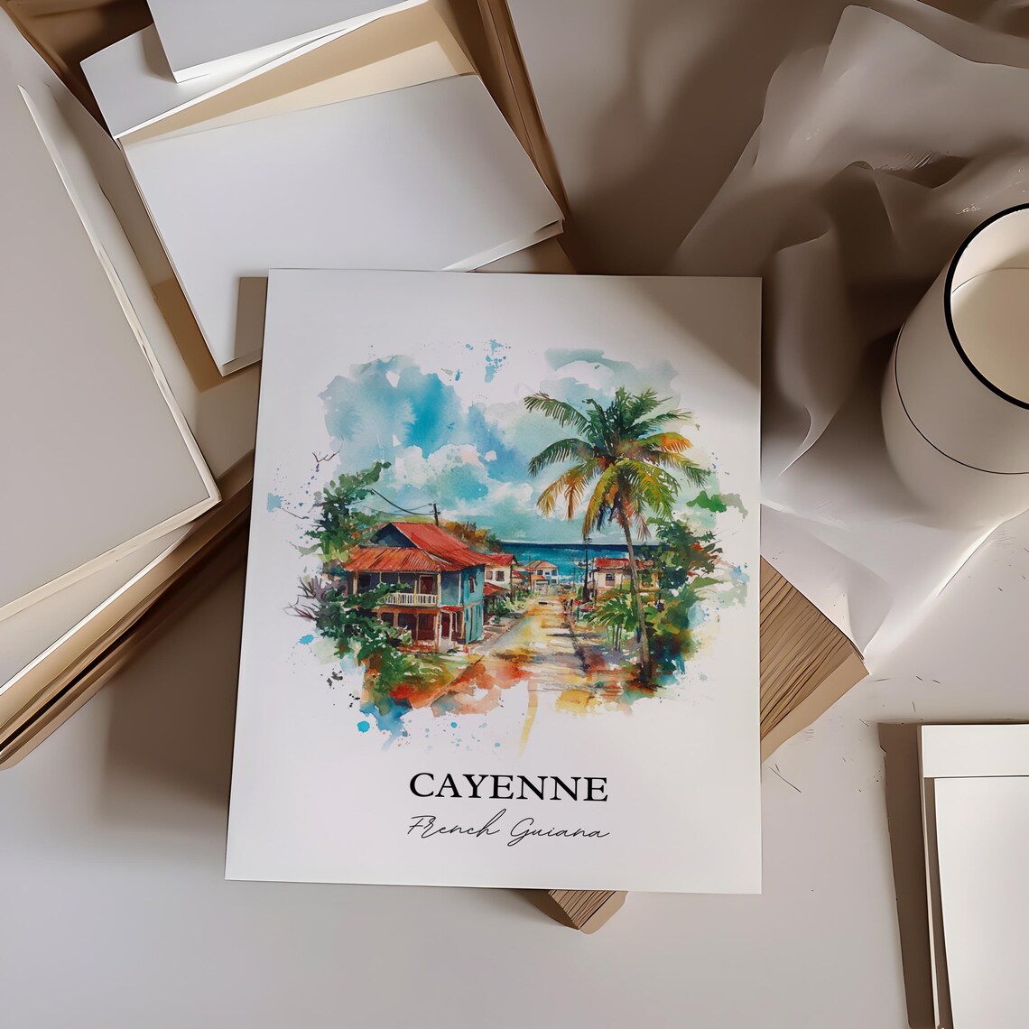 Cayenne French Guiana Watercolor Coastal Street Scene Poster - Image 3