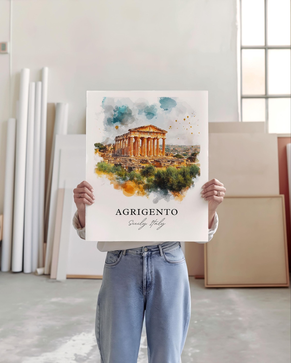Agrigento Sicily Watercolor Travel Poster, Italy - Image 4