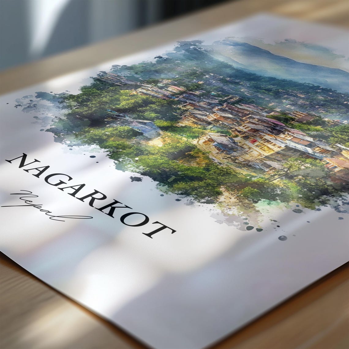 Nagarkot Nepal Watercolor Himalayan Hill Town Panorama Poster - Image 6