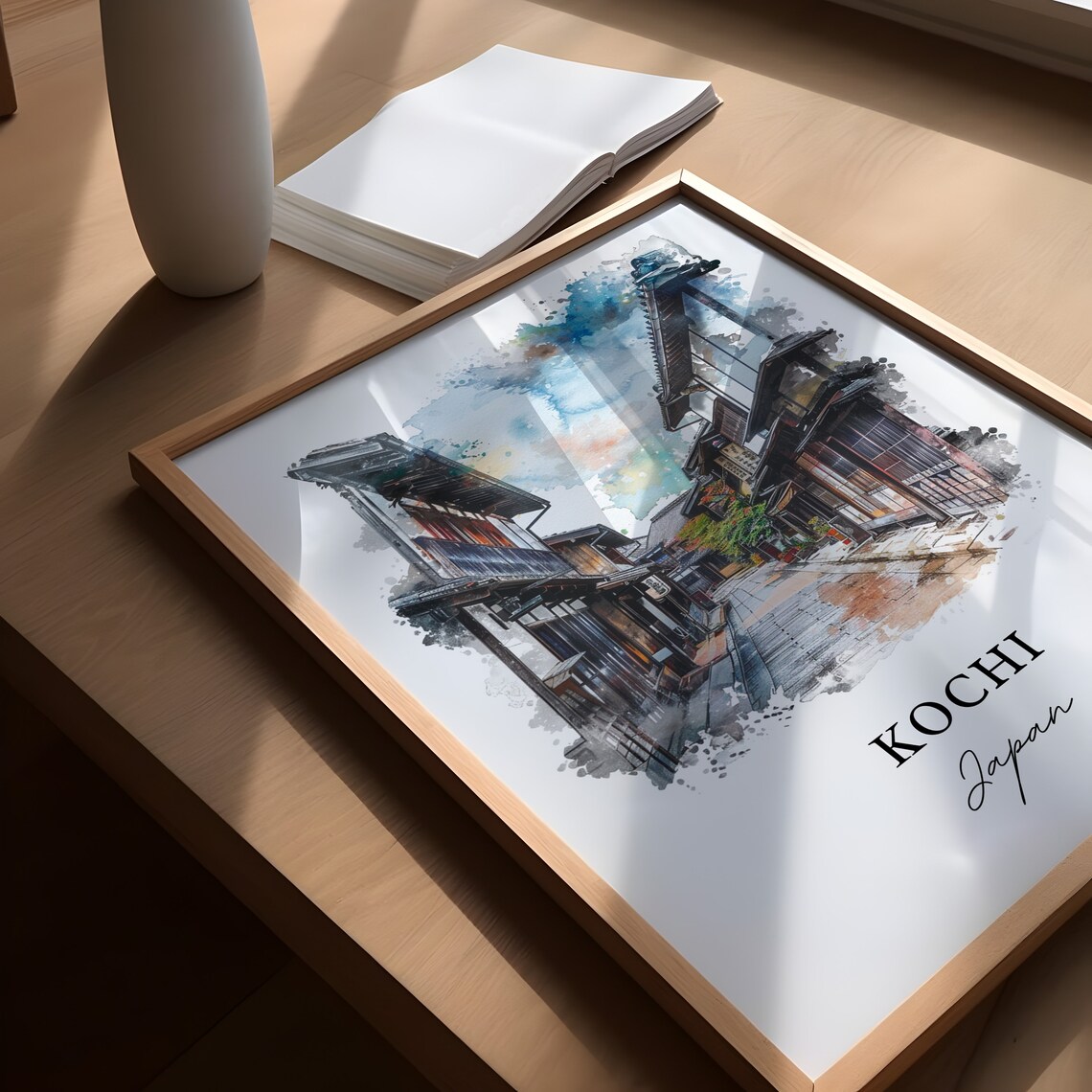 Kochi Japan Old Town Historic Wooden Street Watercolor Travel Poster - Image 4