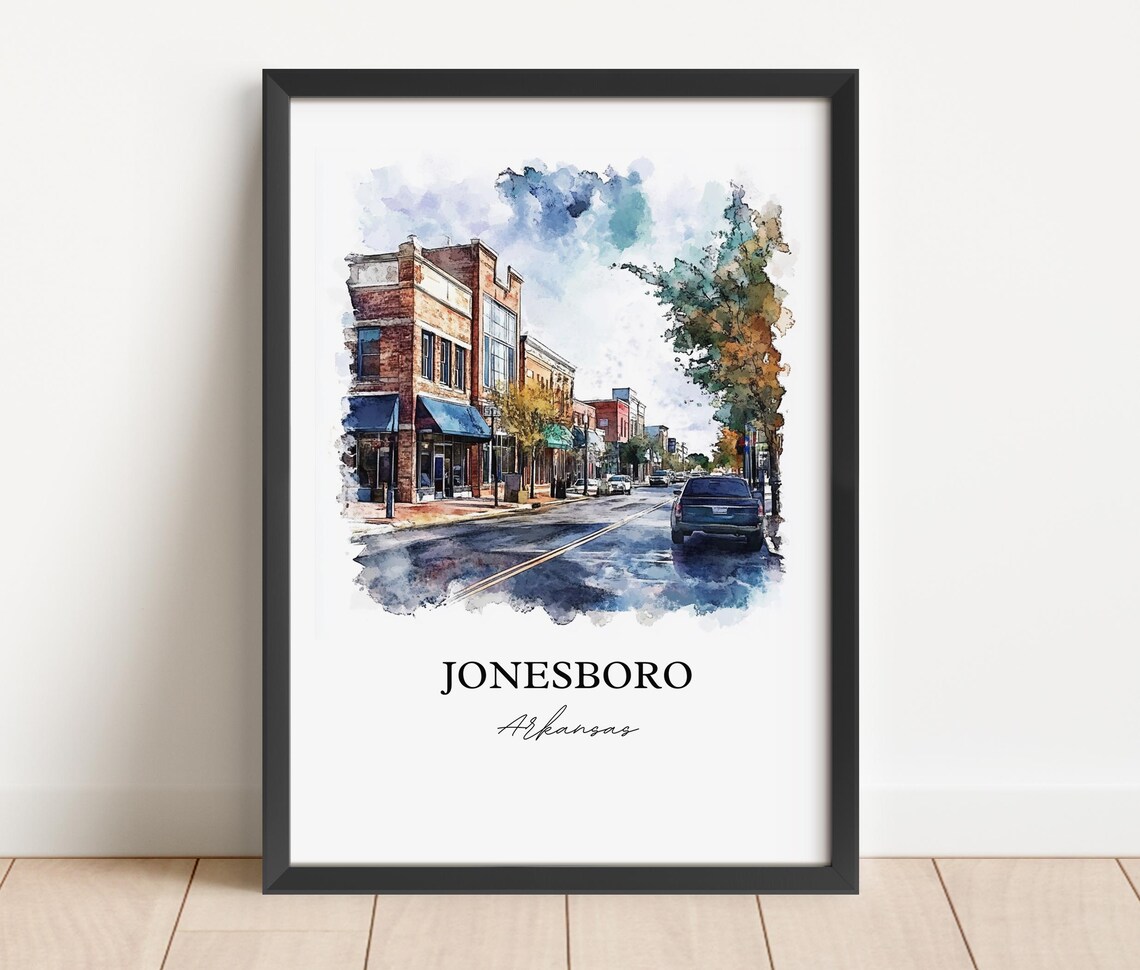 Jonesboro Arkansas Brick Storefront Street Watercolor Travel Poster - Image 3