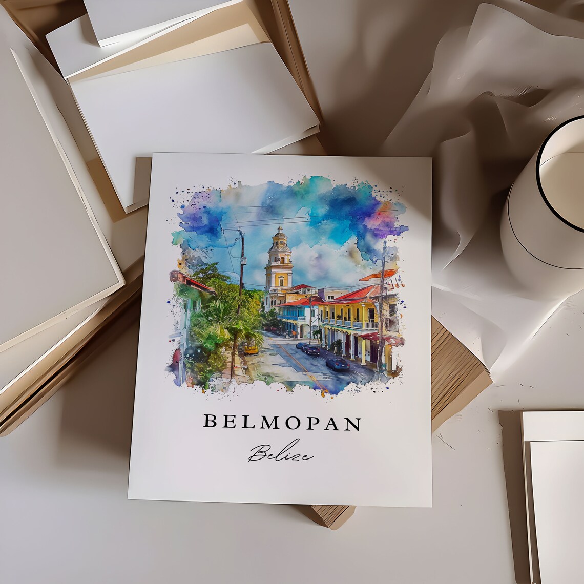 Belmopan Belize Capital City Church Watercolor Travel Poster - Image 6