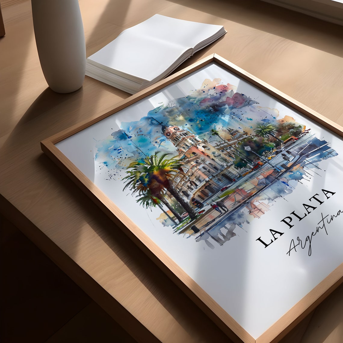 La Plata Argentina Watercolor Historic City Hall Skyline Poster - Image 5