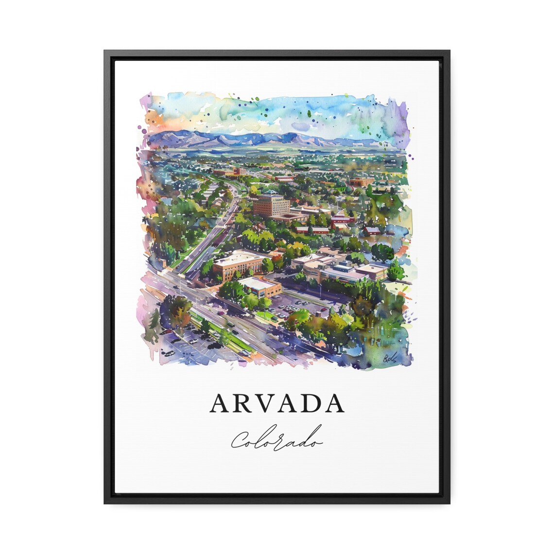Arvada Colorado Watercolor Aerial City Mountain View Scene Poster - Image 2