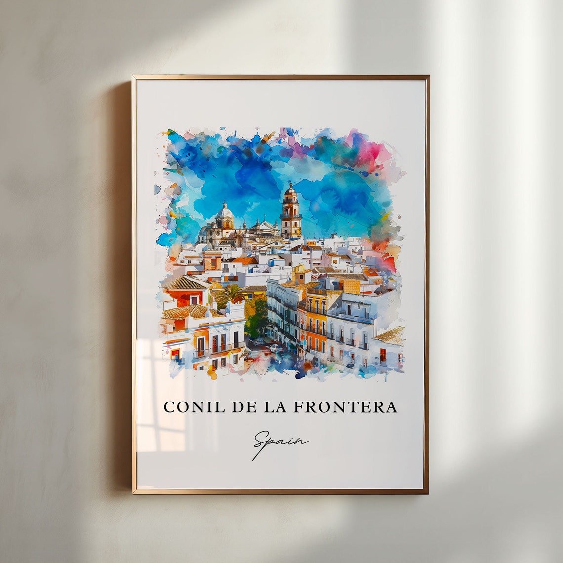 Conil de la Frontera Spain White Town Watercolor Travel Poster