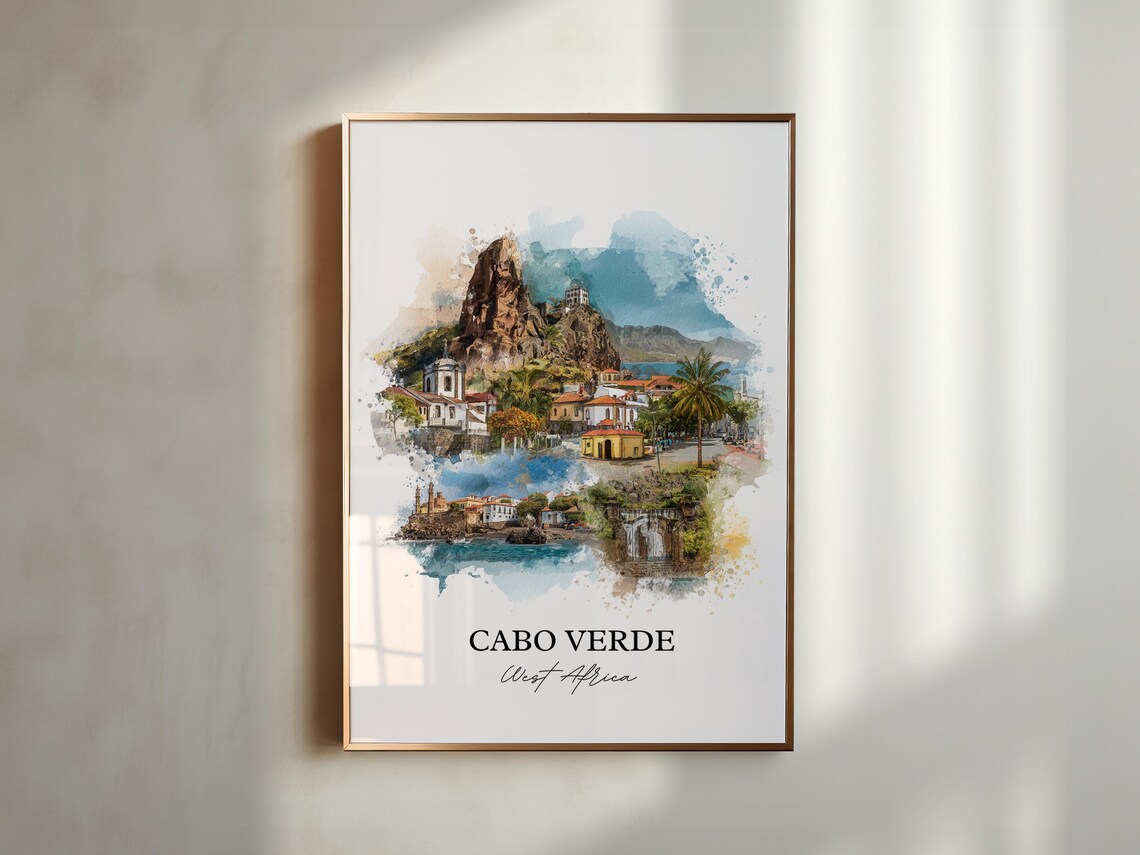 Cabo Verde West Africa Rocky Peak Coast Watercolor Travel Poster - Image 5