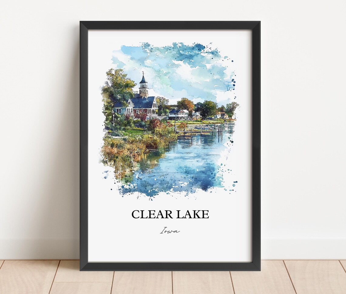 Clear Lake Iowa Watercolor Travel Poster, Cerro Gordo County - Image 2