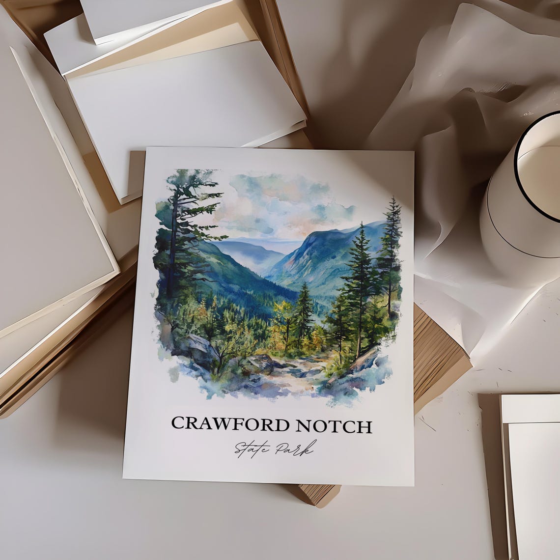 Crawford Notch State Park Mountain Valley Streams Watercolor Poster - Image 3