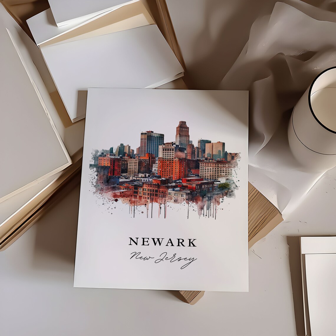 Newark New Jersey Downtown Skyline Watercolor Urban City Poster - Image 6