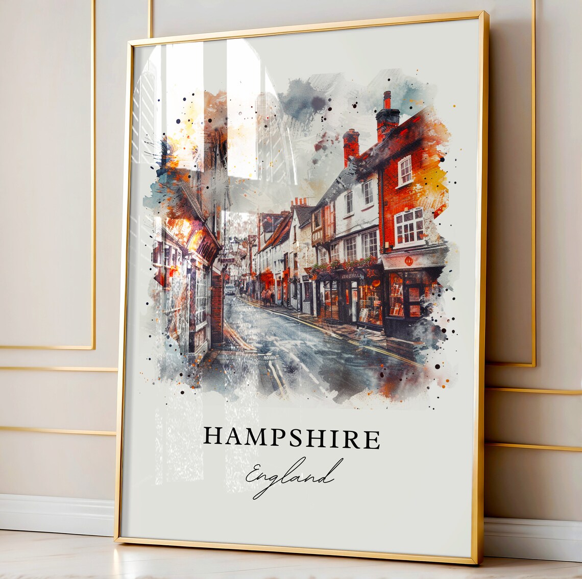 Hampshire England Watercolor Brick High Street Charming Shops Poster - Image 4