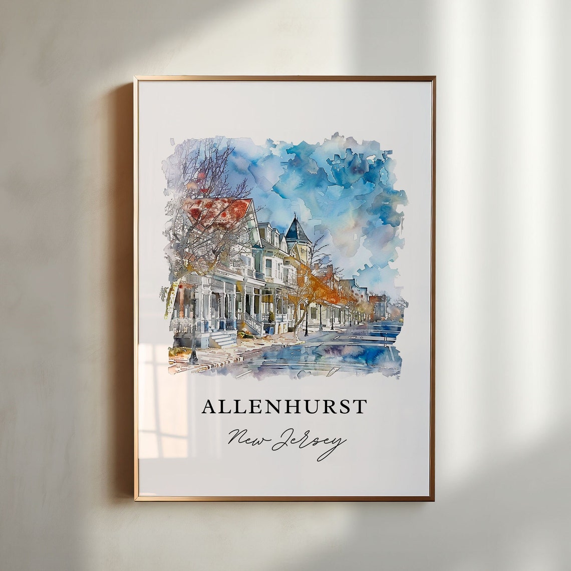 Allenhurst New Jersey Victorian Streetscape Watercolor Poster