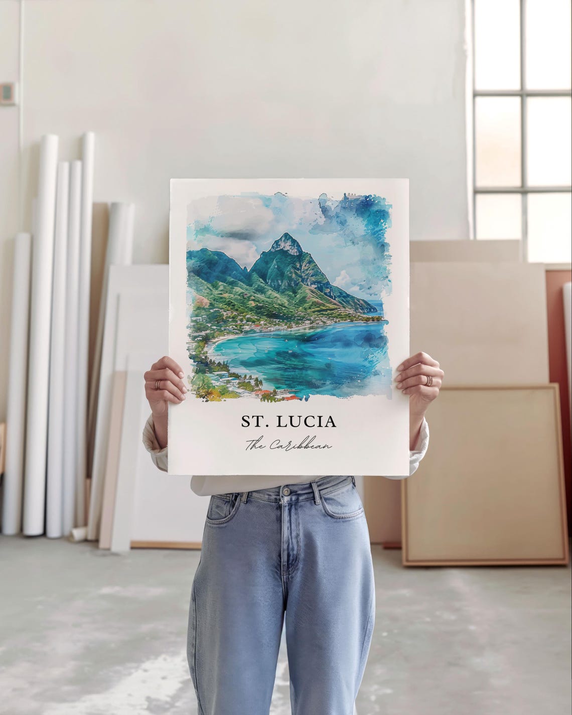 St Lucia Watercolor Travel Poster, Caribbean Island - Image 4