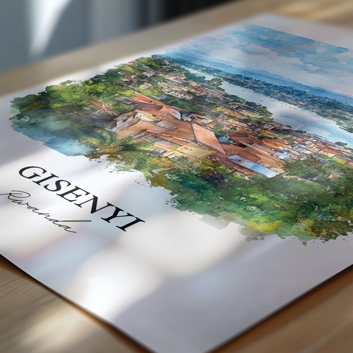 Gisenyi Rwanda African Watercolor Lakeside Hills Town Art Poster - Image 7