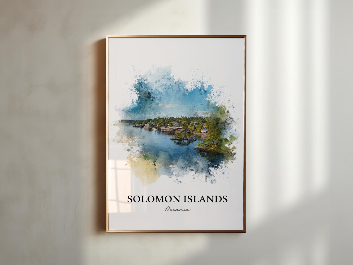 Solomon Islands Oceania Waterfront Village Watercolor Art Poster - Image 6