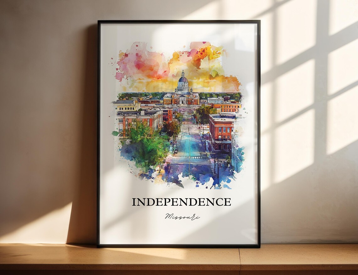Independence Missouri Historic Dome Cityscape Watercolor Poster