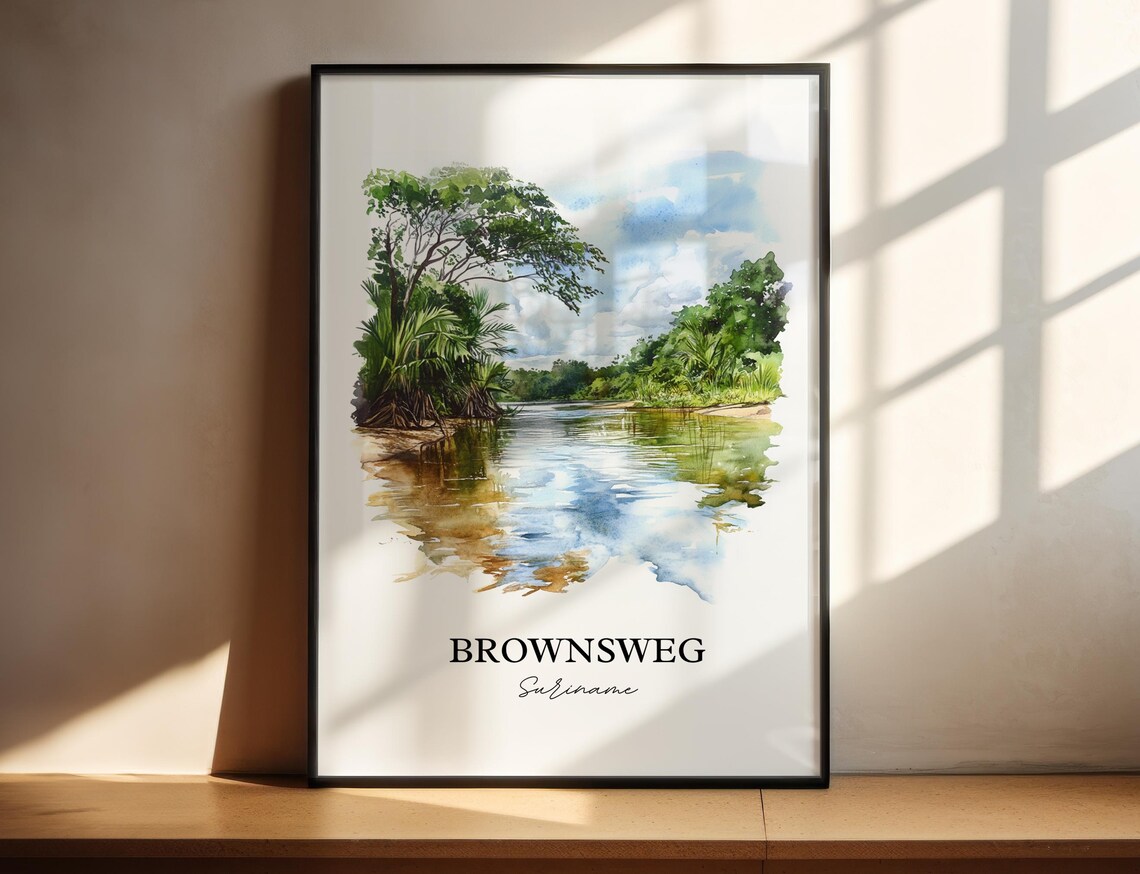 Brownsweg Suriname Watercolor Jungle River Nature Scene Poster