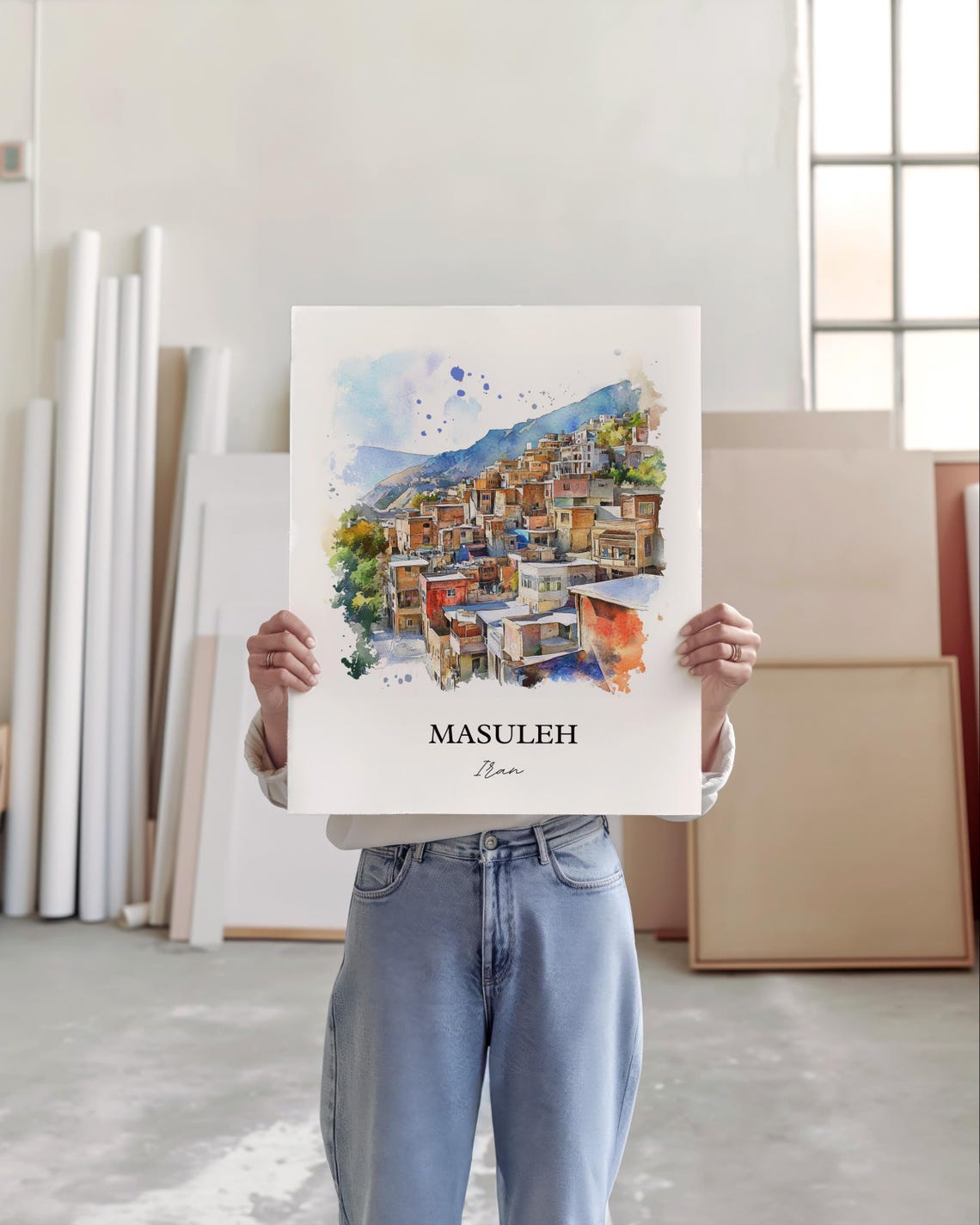 Masuleh Iran Watercolor Stepped Mountain Village Architecture Poster - Image 5