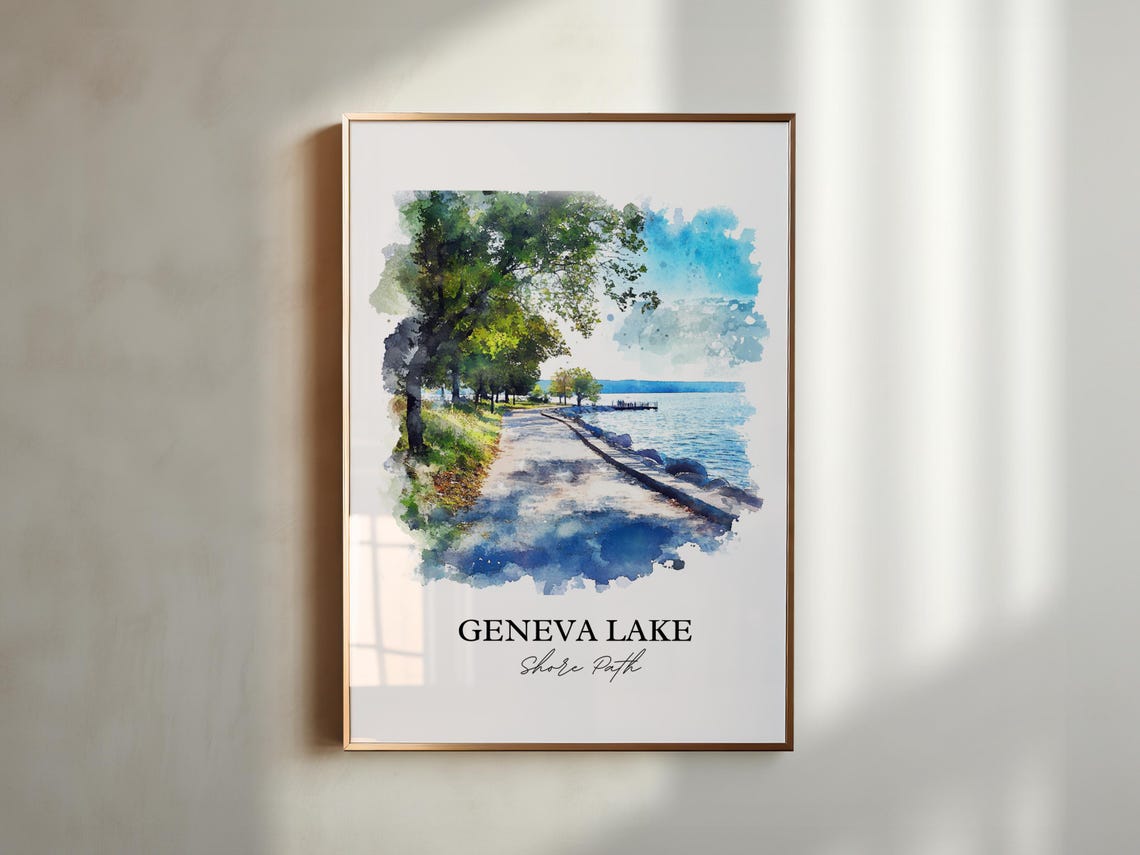 Geneva Lake Wisconsin Shore Path Watercolor Lakeside Walk Poster - Image 4