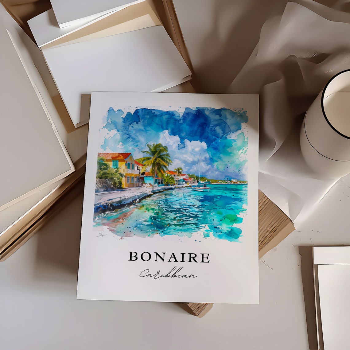 Bonaire Caribbean Wall Art Print Watercolor Gift Travel Poster Housewarming - Image 5