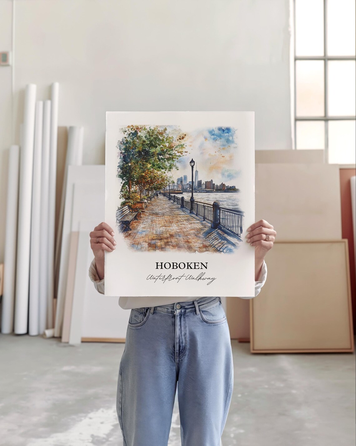 Hoboken NJ Travel Poster, North Jersey Watercolor - Image 4