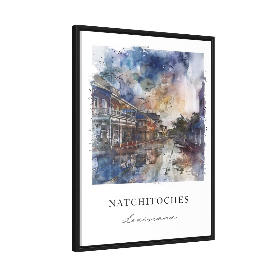 Natchitoches Louisiana Watercolor Rainy Historic Street Scene Poster - Image 2