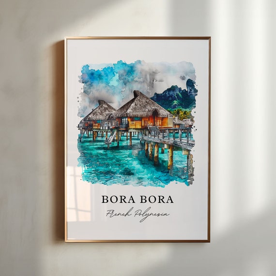 Bora, French Polynesia Watercolor Travel Poster