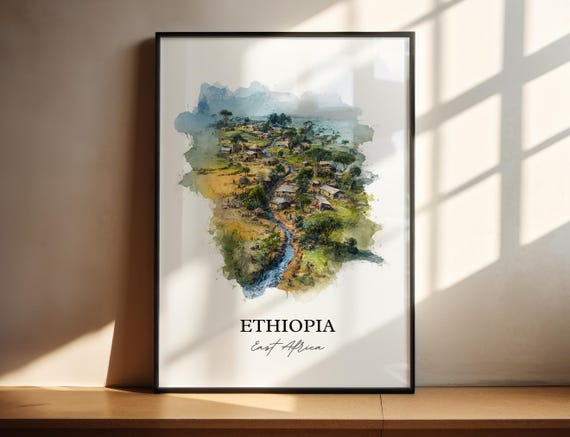 Ethiopia Wall Art Country Print Watercolor Gift Travel Poster Housewarming