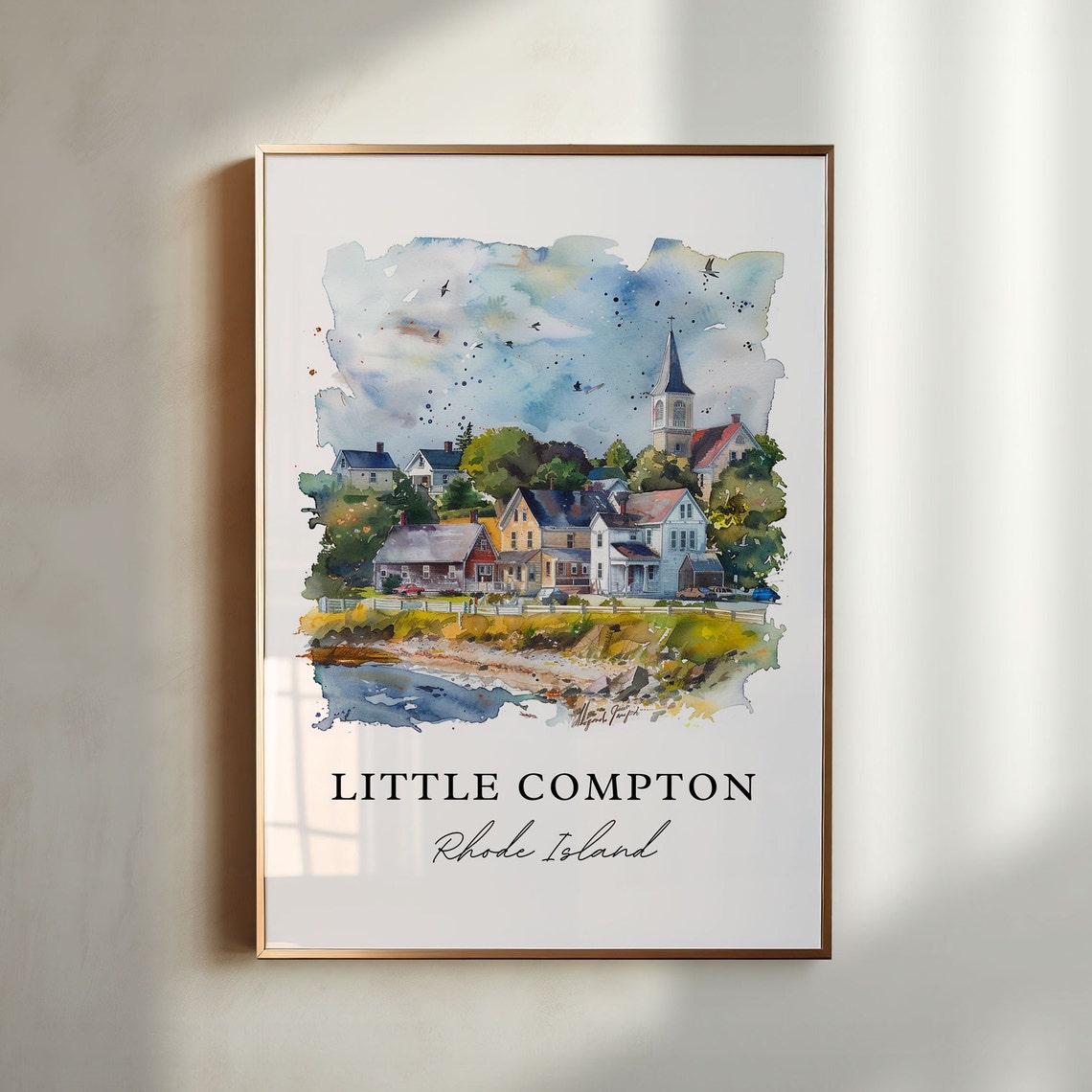 Little Compton Rhode Island Coastal Village Watercolor Seaside Poster
