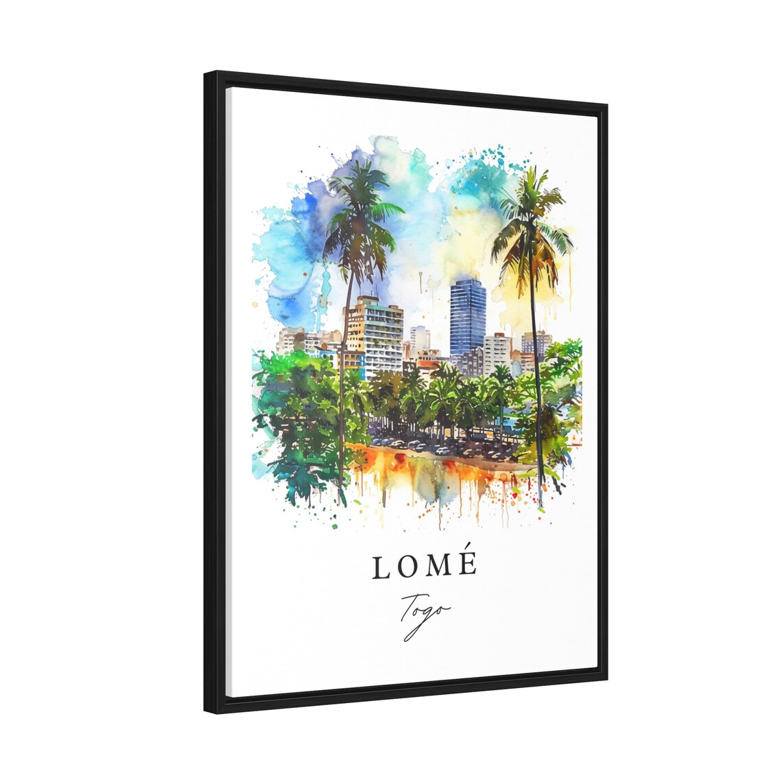 Lome Togo Watercolor Skyline Palm Waterfront West Africa Art Poster - Image 2