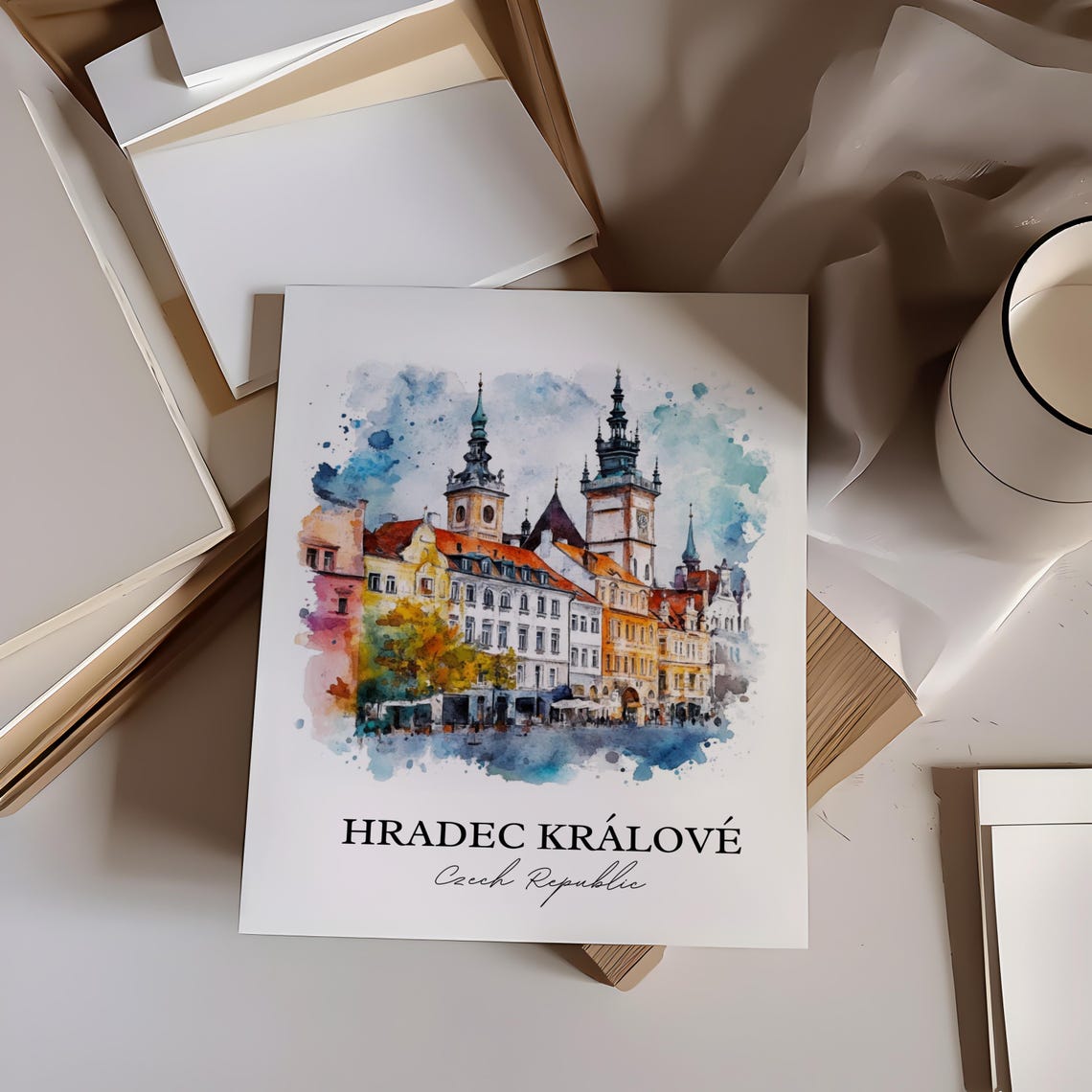 Hradec Kralove Czech Republic Watercolor Old Town Travel Poster - Image 4