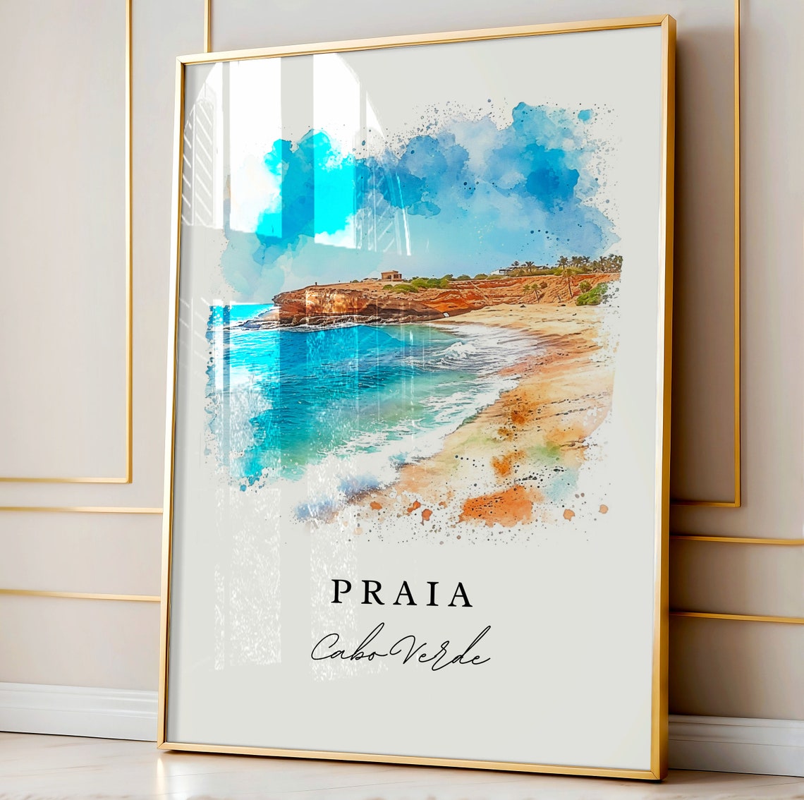 Praia Cabo Verde Tropical Beach Watercolor Coastal Travel Poster - Image 5