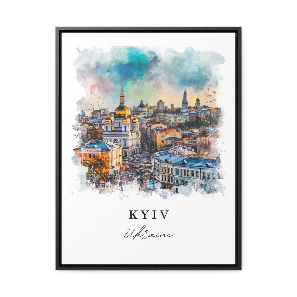 Kyiv Ukraine Golden Domed Churches Watercolor City Travel Poster - Image 2