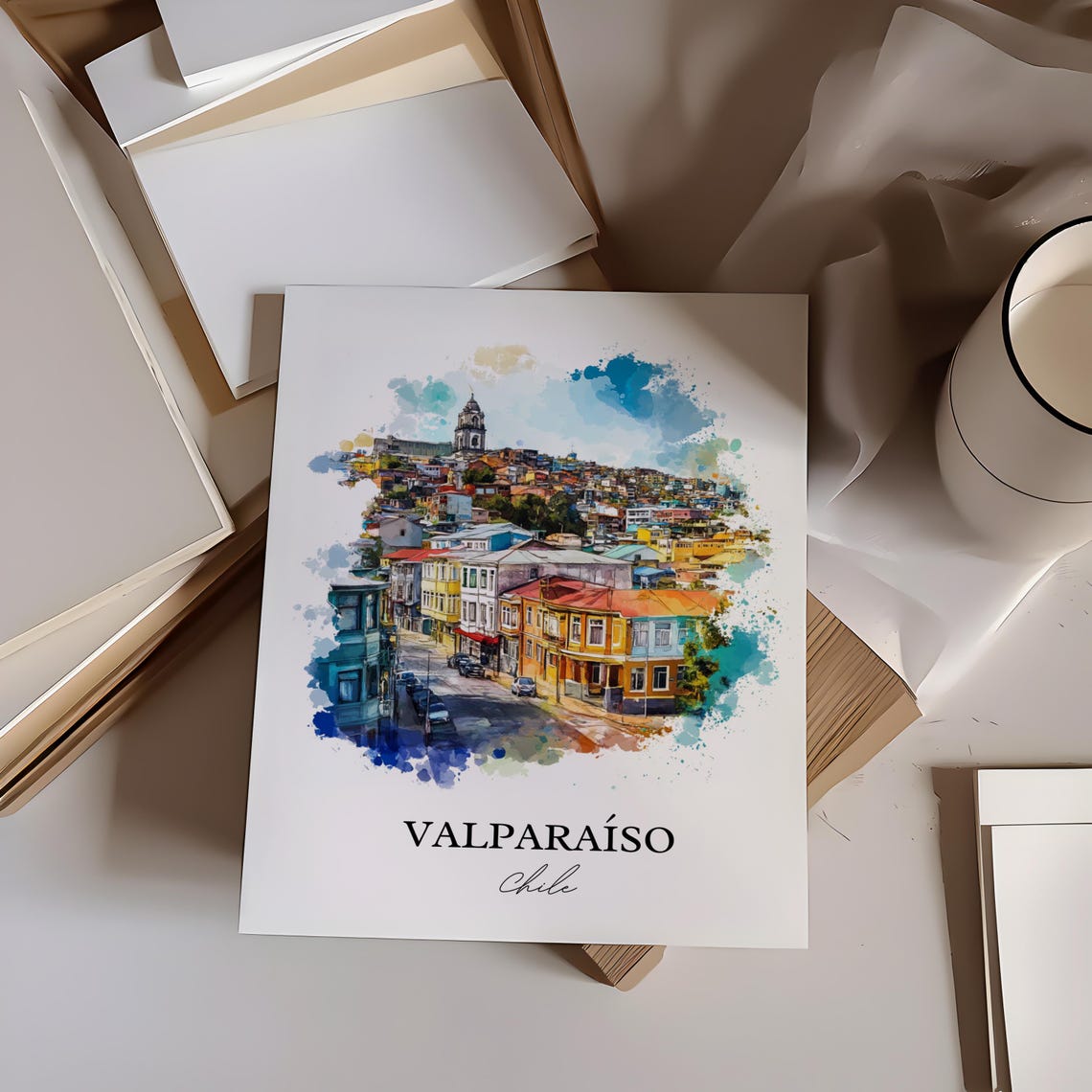 Valparaso Wall Art Print Chile Watercolor Gift Travel Poster Housewarming - Image 3