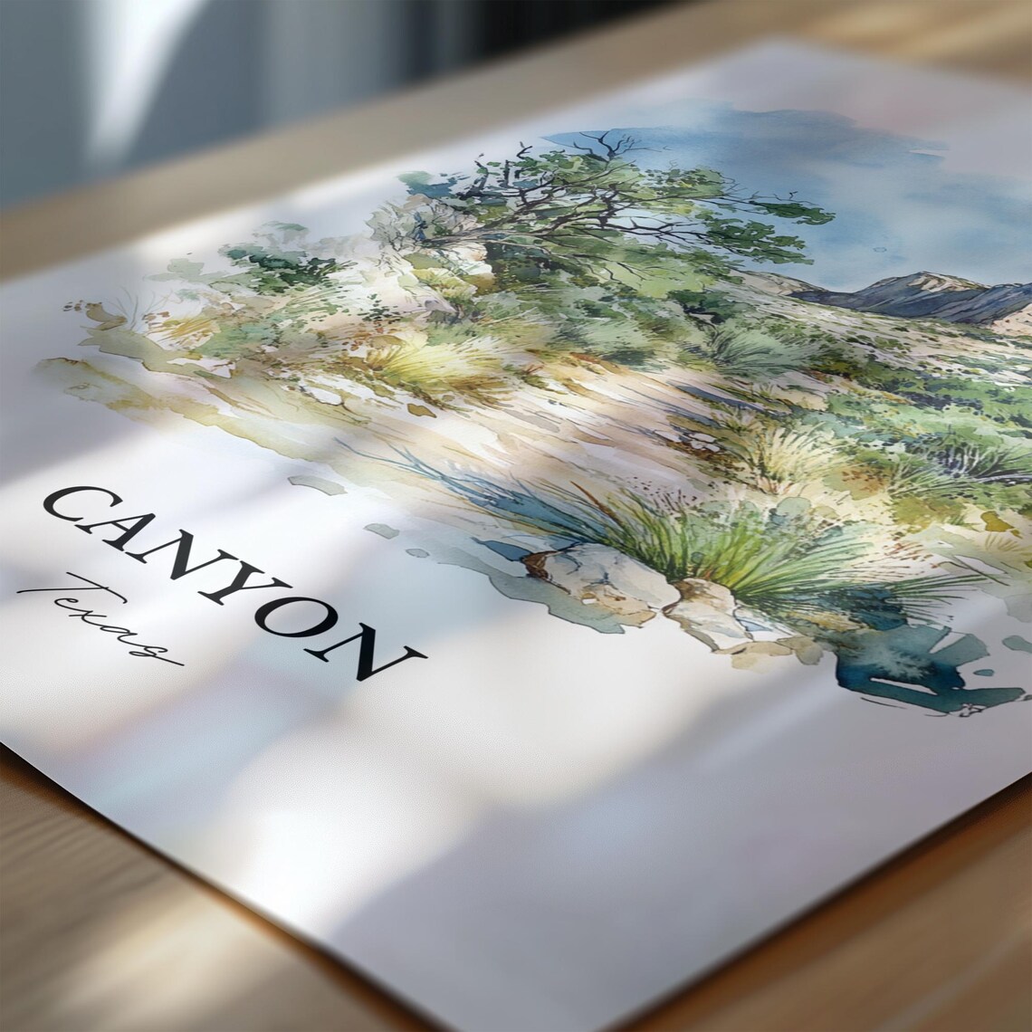 Canyon Texas Desert Trail Rocky Cliff Watercolor Travel Poster - Image 6