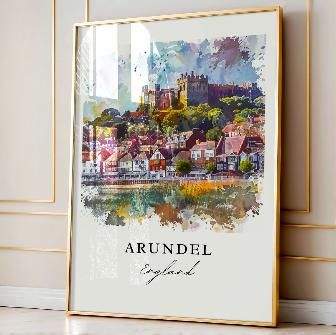 Arundel England Castle Rising Above Old Town Watercolor Poster - Image 4