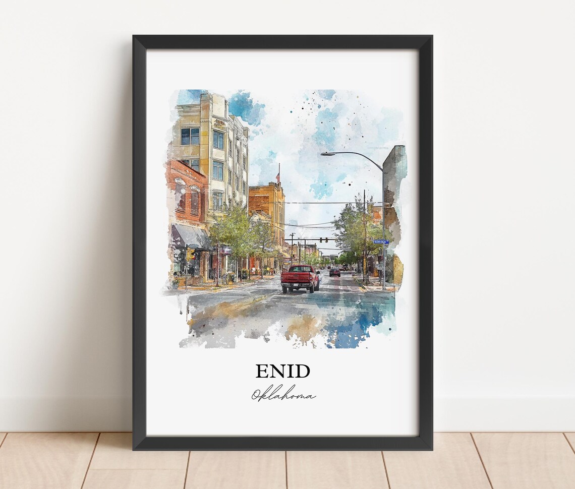 Enid Oklahoma Historic Downtown Watercolor Street Art Poster - Image 4