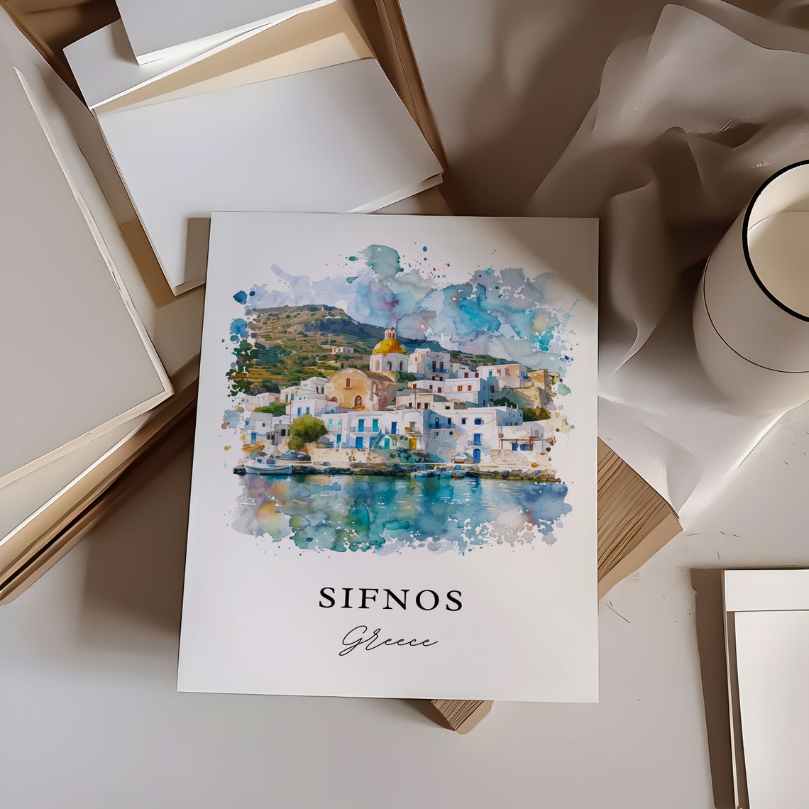 Sifnos Greece Whitewashed Village Watercolor Cycladic Island Poster - Image 6