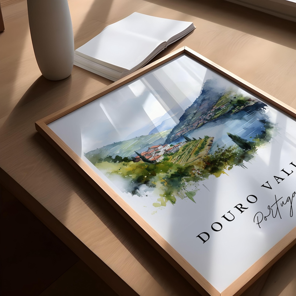 Douro Valley Portugal Vineyard River Watercolor Travel Poster - Image 4