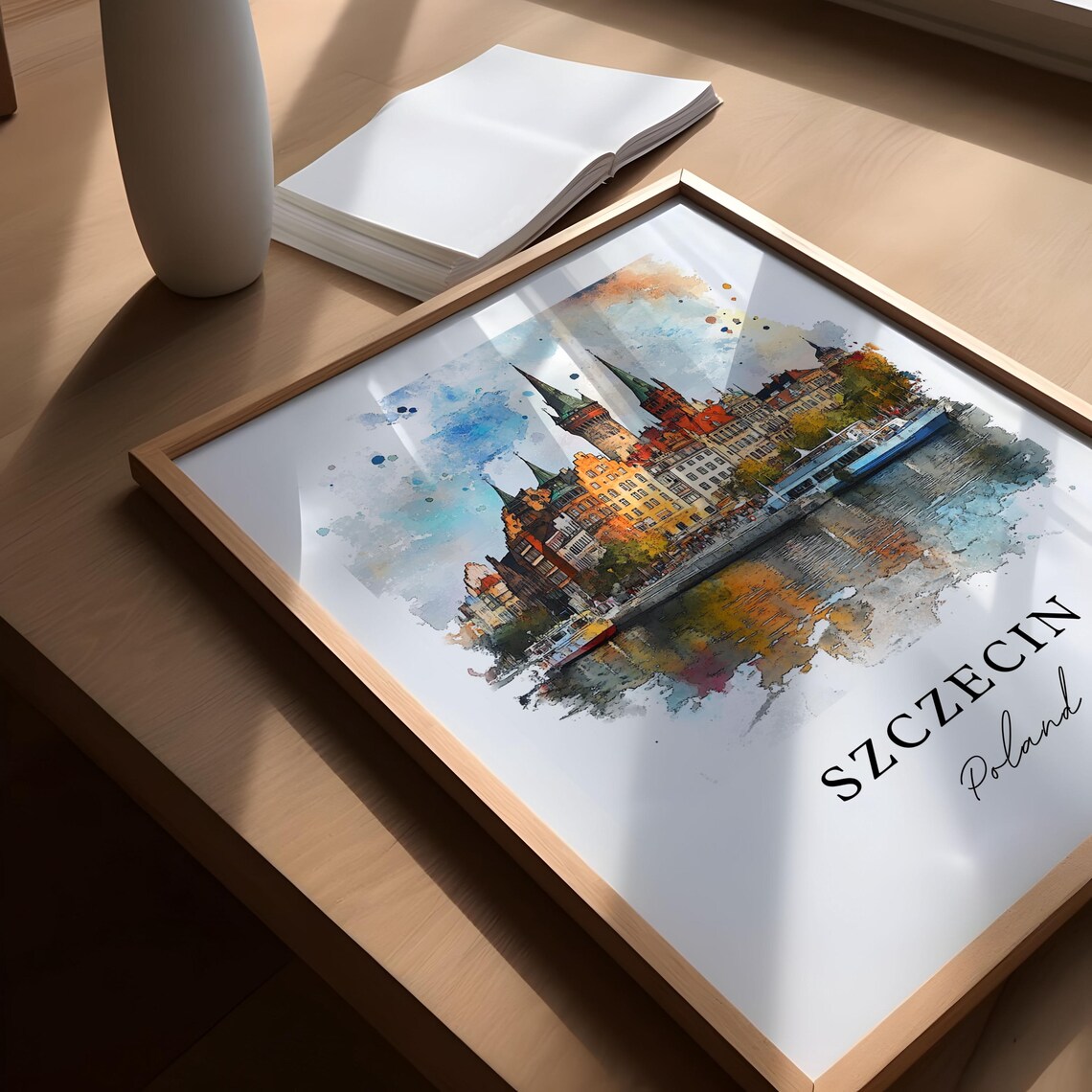 Szczecin Poland Riverside Old Town Watercolor Cityscape Poster - Image 5