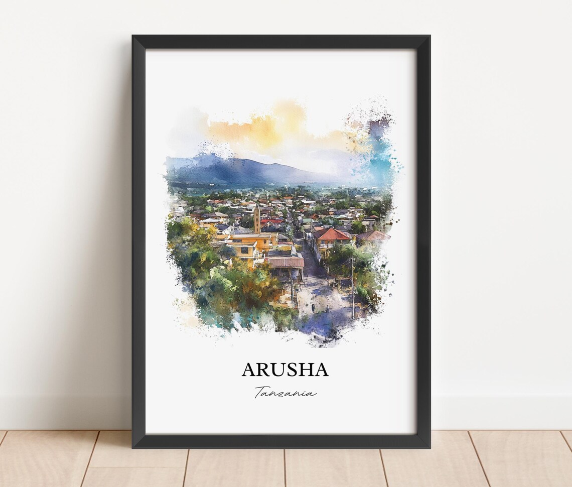 Arusha Tanzania Mountain Town Watercolor Travel Poster Gifts - Image 3