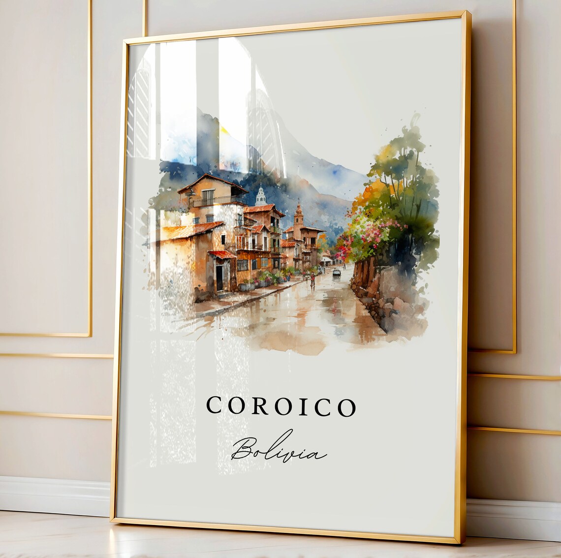 Coroico Bolivia Colonial Street Red Roofs Mountain Watercolor Poster - Image 4