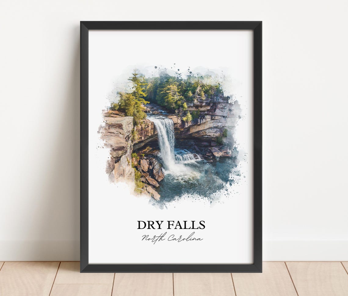 Dry Falls North Carolina Cliff Overhang Cascade Watercolor Poster - Image 4
