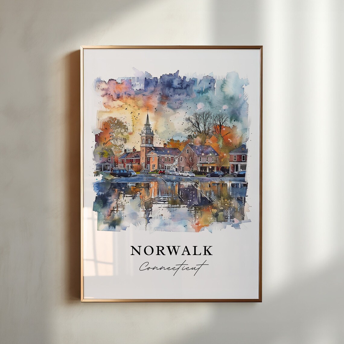 Norwalk Ct Watercolor Travel Poster, Connecticut