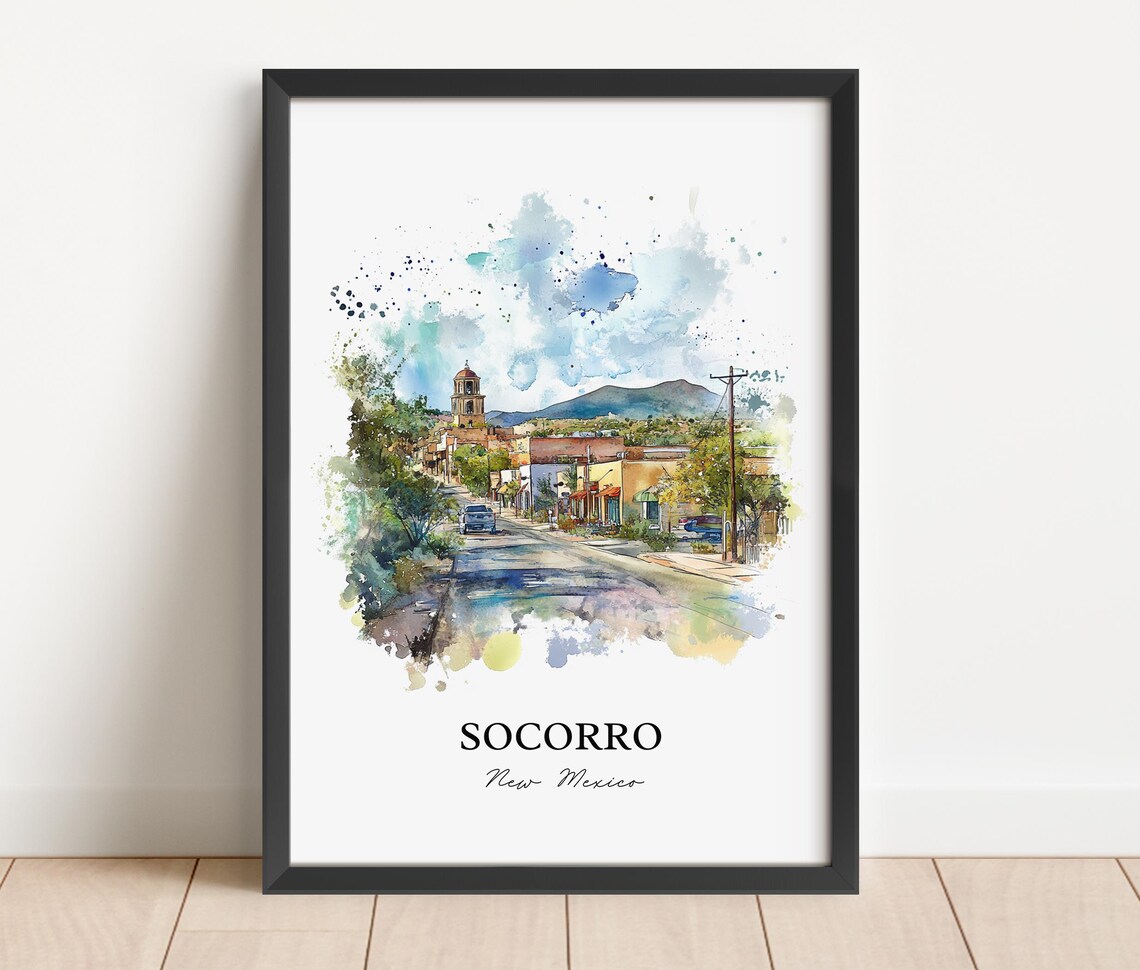 Socorro New Mexico Adobe Street Mountain Watercolor Travel Gift Poster - Image 2
