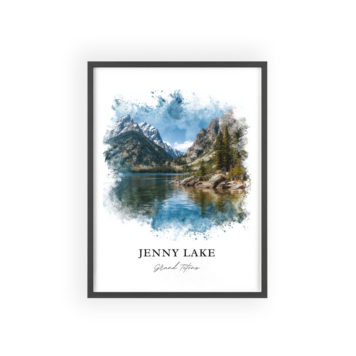 Jenny Lake Grand Tetons Reflecting Peaks Watercolor Mountain Poster