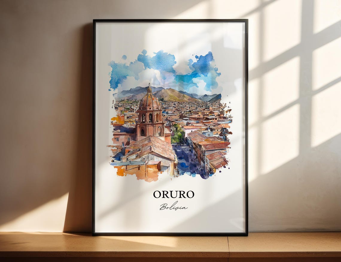 Oruro Wall Art Print Bolivia Watercolor Gift Travel Poster Housewarming